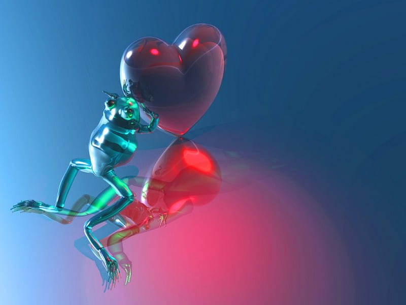 Charming Prince's love, red, valentine, frog, glass, green, love, heart, day, pink, blue, HD wallpaper