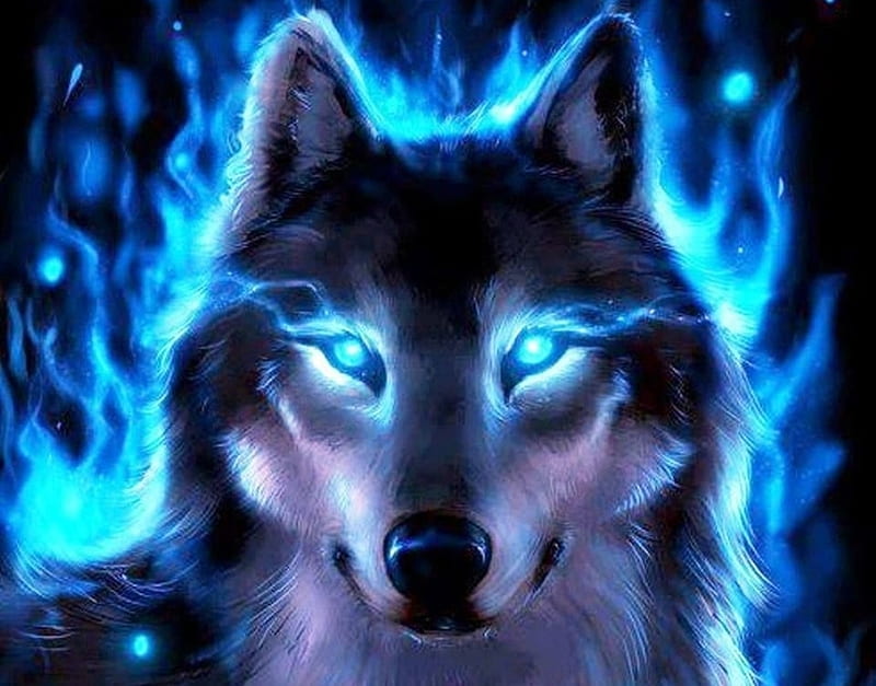 Fantasy wolf, fantasy, luminos, lup, magical, wolf, blue, HD wallpaper