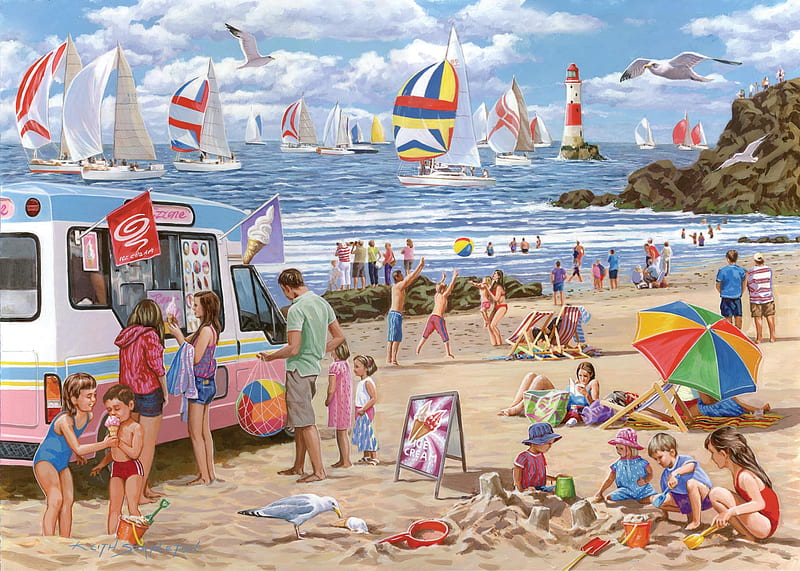 Regatta day, beach, art, vara, luminos, regatta, people, summer, HD wallpaper