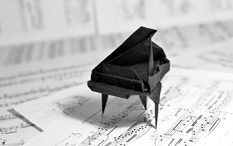 Musical Origami, art, instrument, origami, music, sheets, paper, piano, HD wallpaper