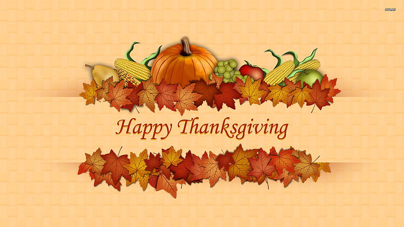 Happy Thanksgiving Word With Pumpkin Dry Leaves Thanksgiving, HD wallpaper