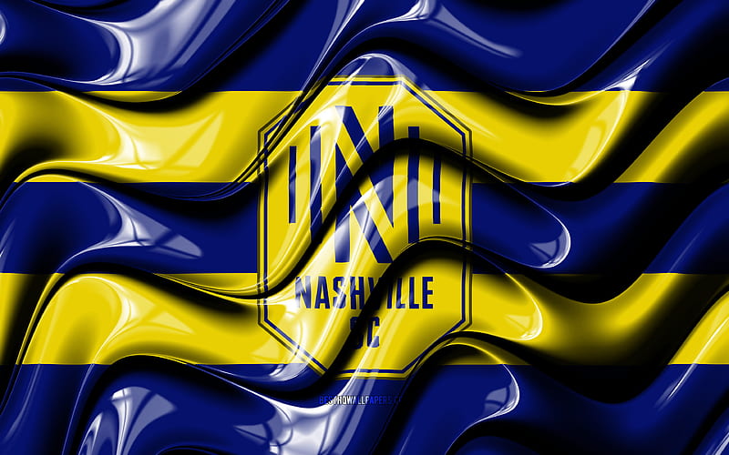 Nashville SC flag, blue and yellow 3D waves, MLS, american soccer team, football, Nashville SC logo, soccer, Nashville FC, HD wallpaper