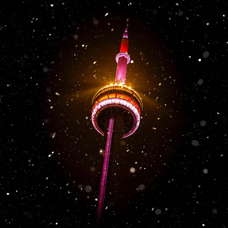 tower, building, light, snow, night, HD phone wallpaper