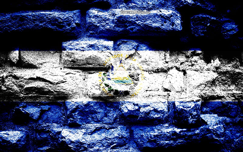 El Salvador flag, grunge brick texture, Flag of El Salvador, flag on brick wall, El Salvador, Europe, flags of North America countries, HD wallpaper