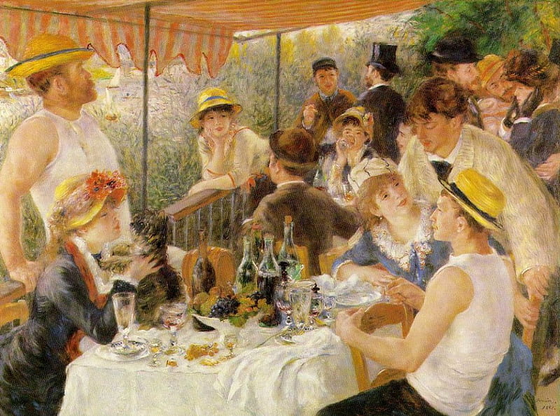 Luncheon of the Boating Party, pretty, colorful, artist, painted, bonito, woman, impressionist, women lunch, boat, people, colored, painting, party, pierre-auguste renoir, girls, female, colors, man, hat, cool, girl, france, men, painter, females, renoir, landscape, HD wallpaper