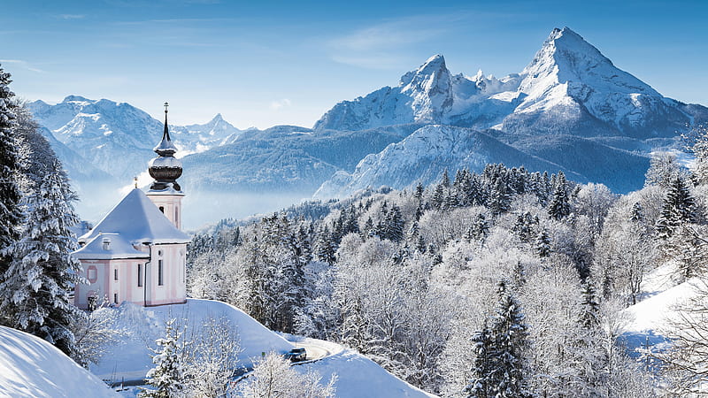 Churches, Church, Mountain, Snow, Tree, Winter, HD wallpaper