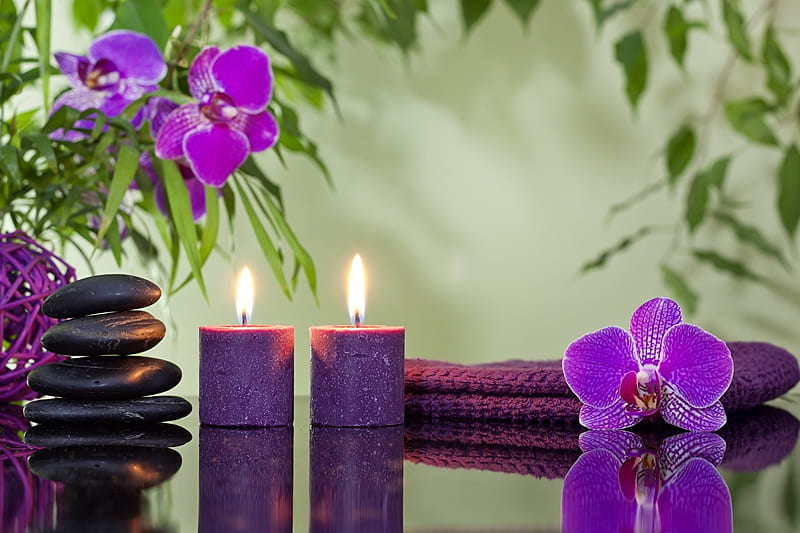 Purple Orchid Spa, spa, relaxing, candles, bamboo, HD wallpaper