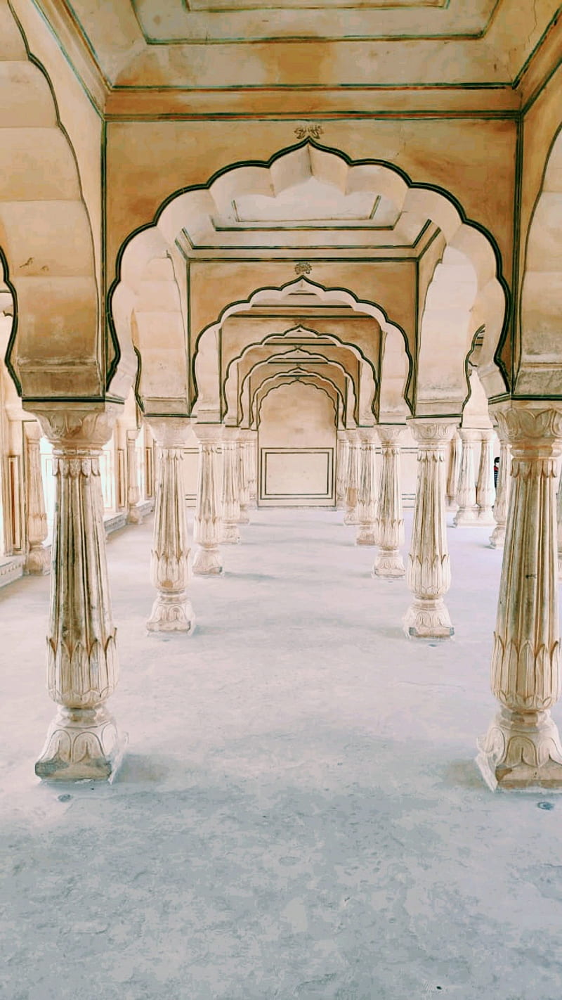Perspective, amer fort, ancient, fort, historical, jaipur, monument, old, graphy, pillars, HD phone wallpaper