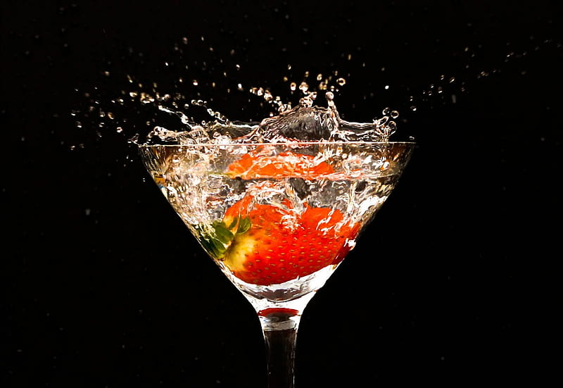 Cocktail, Squirt, Strawberry, Glass, Berries, HD wallpaper