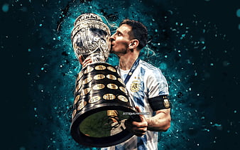 Lionel Messi, copa america 2021, messi 2021, argentina, captain, kiss, trophy, cup, HD wallpaper