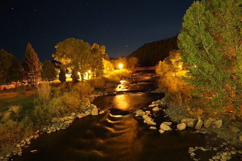 Pagosa Springs, colorado, night, river, HD wallpaper
