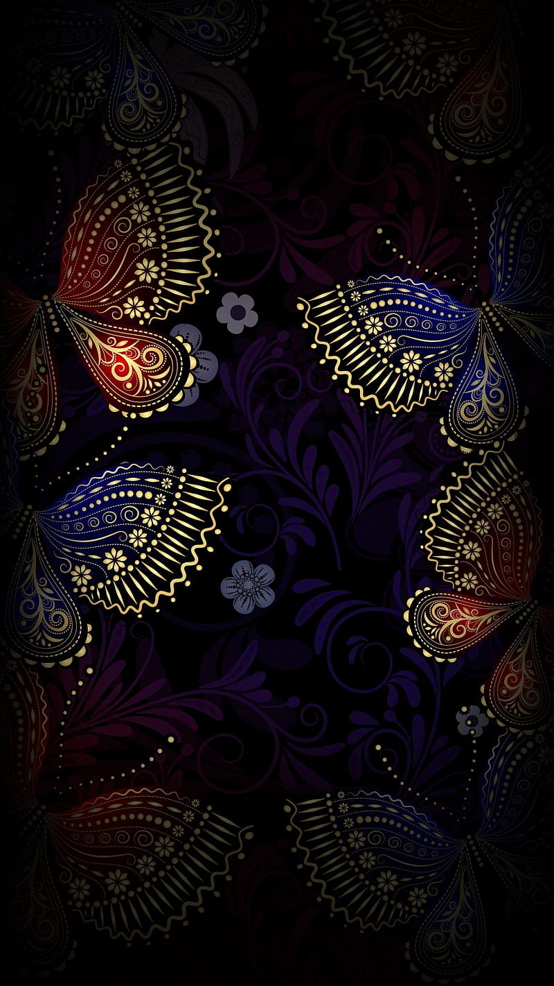 Abstract, art, blue, butterfly, flowers, gold, love, purple, s7, s8, HD phone wallpaper