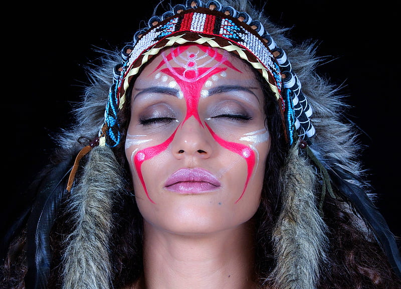 Native American, warpaint, model, head dress, gorgeous, HD wallpaper