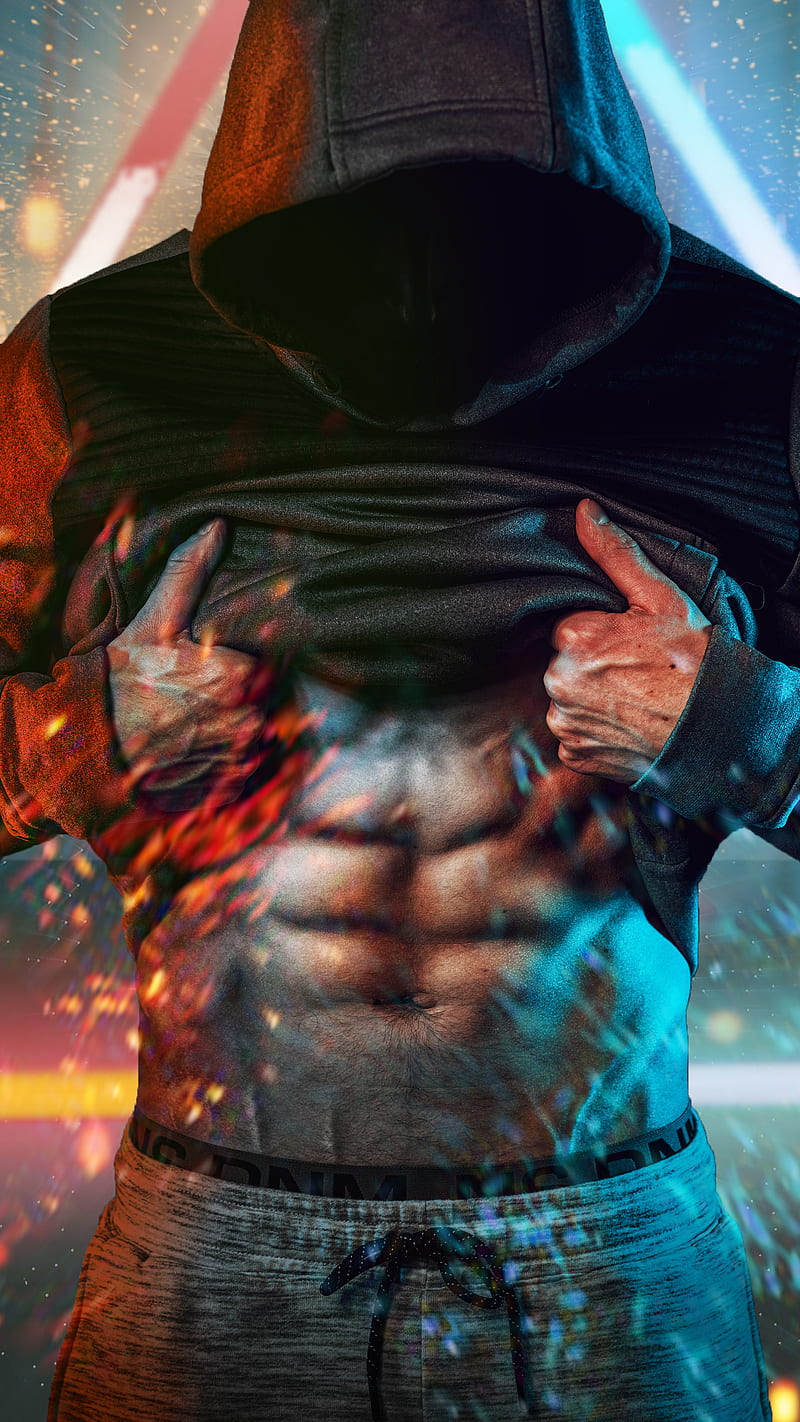 ABDOMINAL MUSCLES, SHERIF, abdomen, awesome, blue, flame, light, neon, red, sparks, HD phone wallpaper