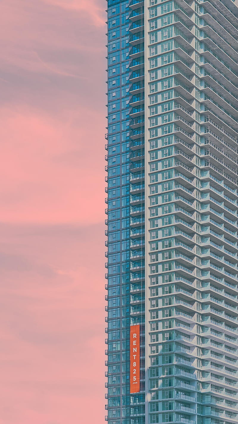 architecture, sky, building, clouds, pink clouds, glass, Brutalism, block of flats, HD phone wallpaper