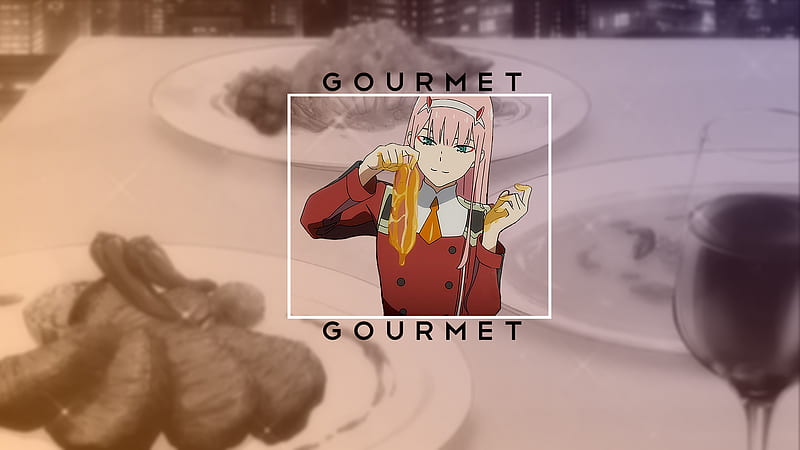 Darling In The FranXX Zero Two Hiro Zero Two Going To Eat Gourmet With Background Of Table And Plates With Gourmet Anime, HD wallpaper