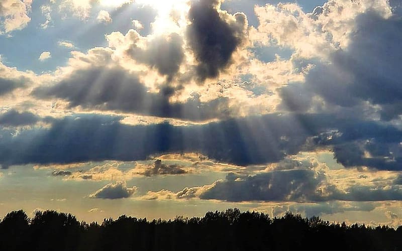Rays from Above, Latvia, sunbeams, clouds, sky, HD wallpaper