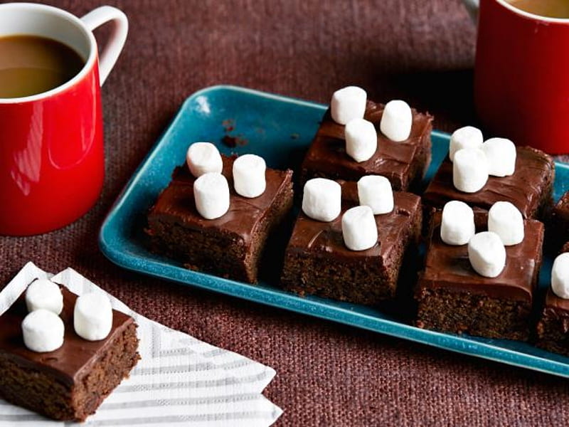 Hot Chocolate And Brownies, Brownies, Red, Chocolate, Hot, Cup, HD wallpaper