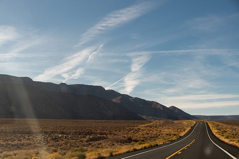 road, desert, mountains, landscape, HD wallpaper