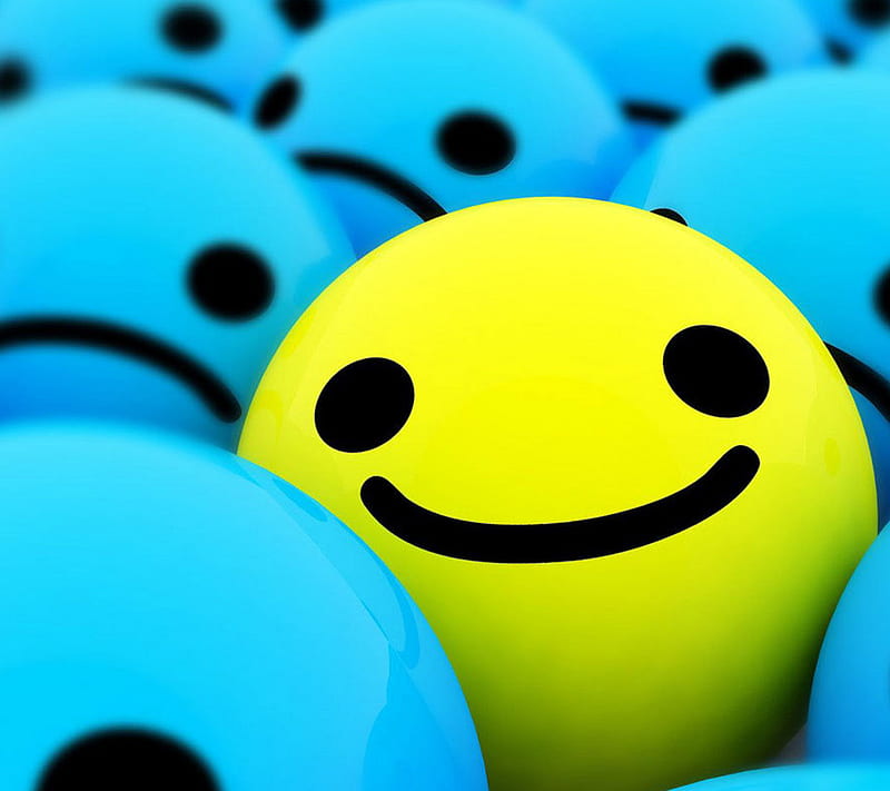 Smile, blue, cute, smiley, yellow, HD wallpaper