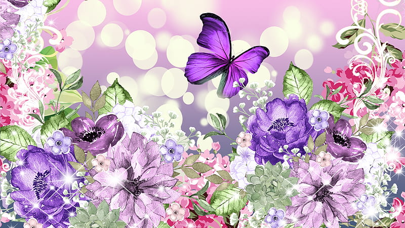 Butterfly Blossoms Beauty, scrolls, lavender, butterflies, floral, bokeh,  bouquet, HD wallpaper | Peakpx