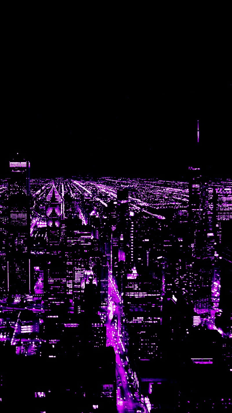 Purple City, 80s, cyber, dark, lights, metropolis, neon, night