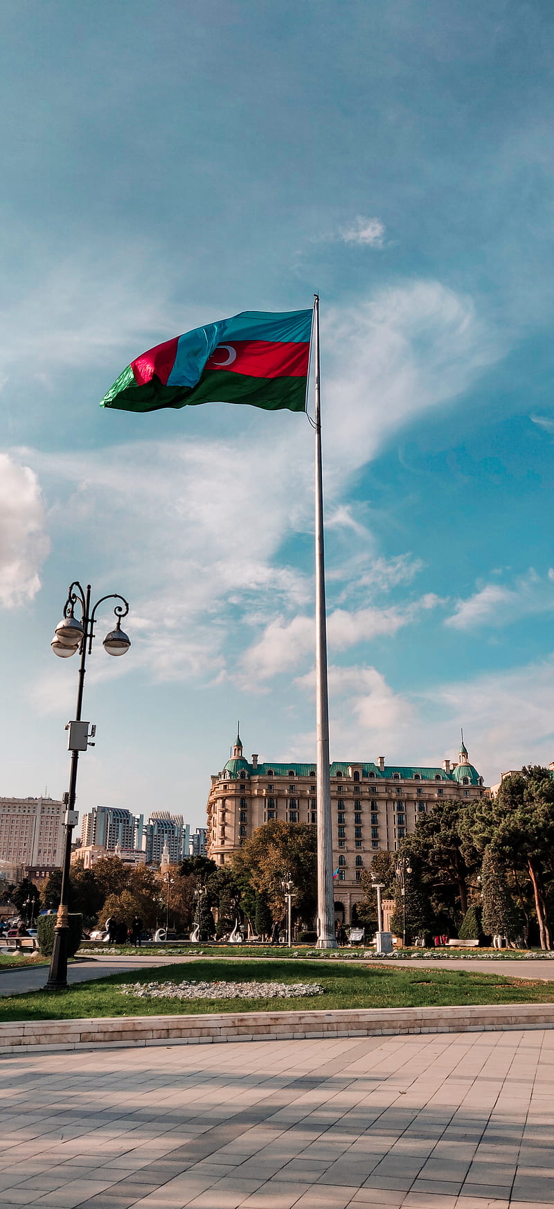Baku Azerbaijan, baku city, city, flag, HD phone wallpaper