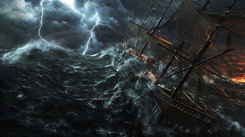 Raging sea....sinking ship'...., stormy sea, lightning, ship, ocean, HD  wallpaper | Peakpx