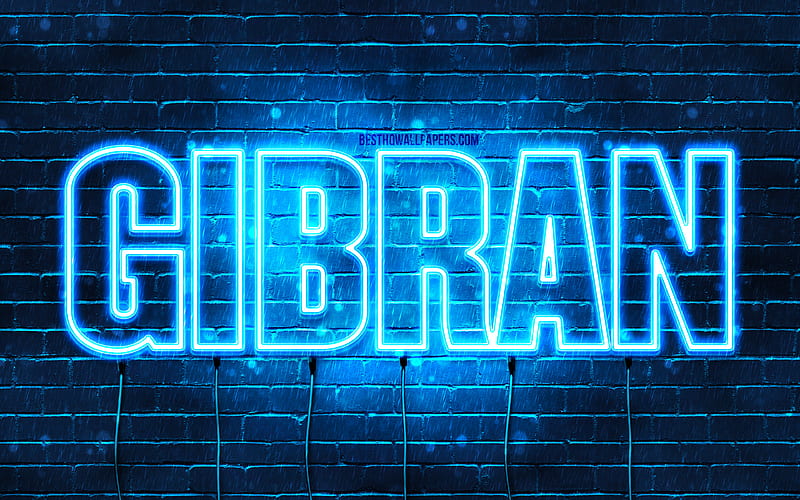 Gibran, , with names, Gibran name, blue neon lights, Happy Birtay Gibran, popular arabic male names, with Gibran name, HD wallpaper