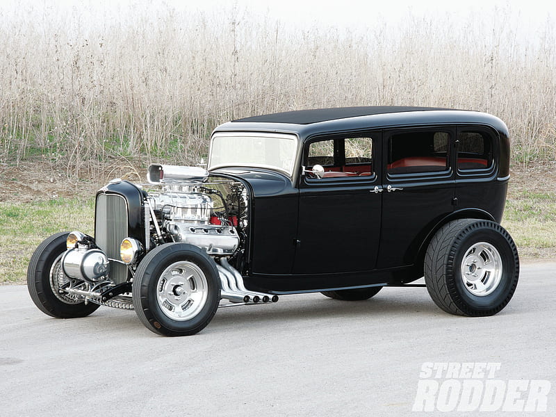 '32 Ford Sedan, 1932, rod, black, custom, sedan, antique, hotrod, ford, car, 32, hot, classic, street, vintage, HD wallpaper