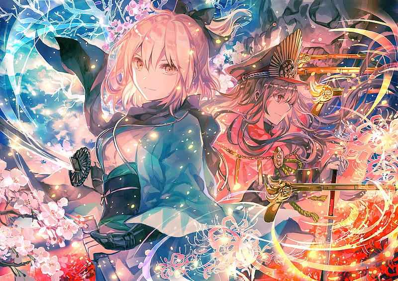 sakura saber, demon archer, fate grand order, scarf, Anime, HD wallpaper