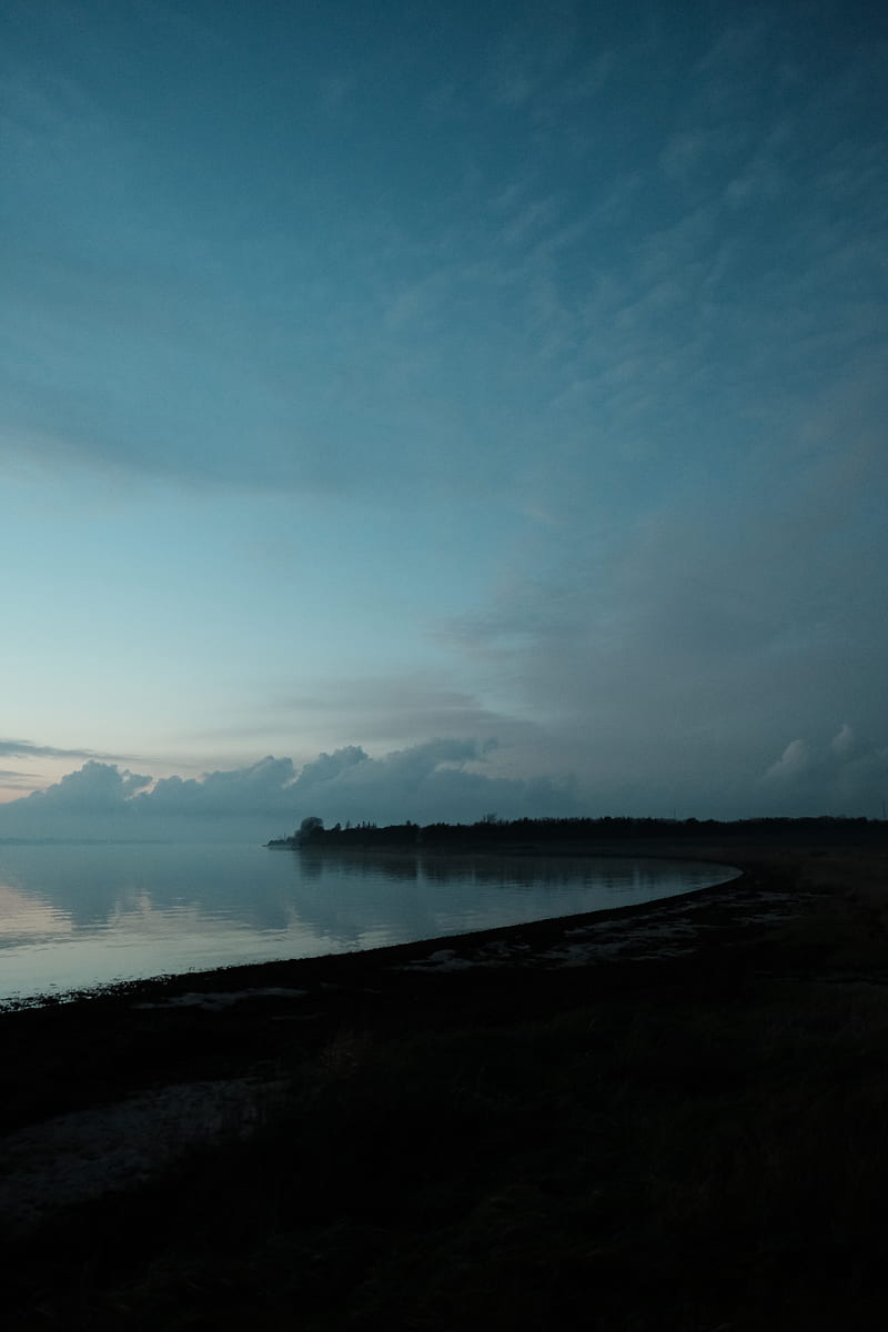 lake, coast, dusk, landscape, dark, HD phone wallpaper