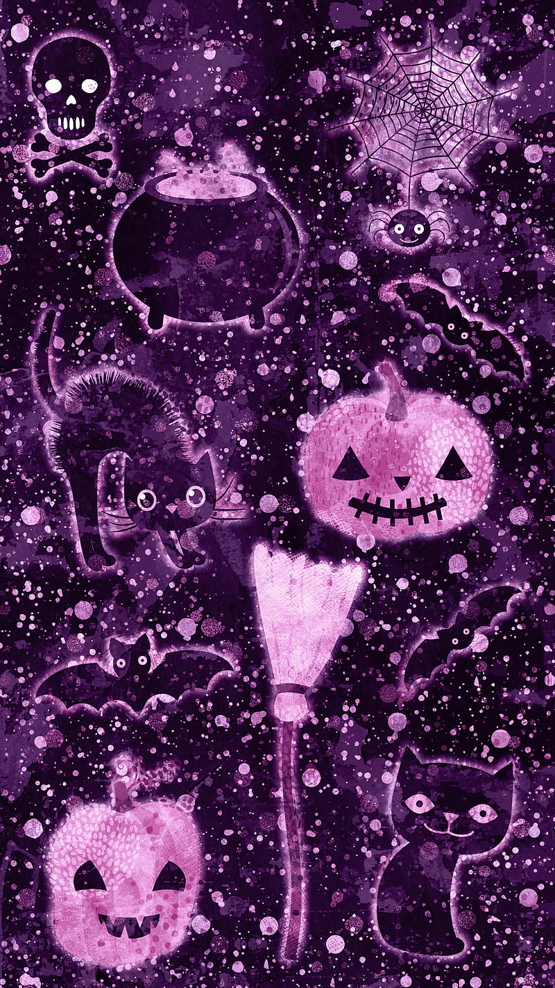 Violet Dark Halloween, Adoxali, October, animal, bat, black, broomstick, cartoon, carved, cat, cauldron, celebration, creature, creepy, cute, decoration, fun, funny, haunted, holiday, horror, illustration, kawaii, magic, mystery, night, poison, pumpkin, scary, silhouette, skull, spider, HD phone wallpaper