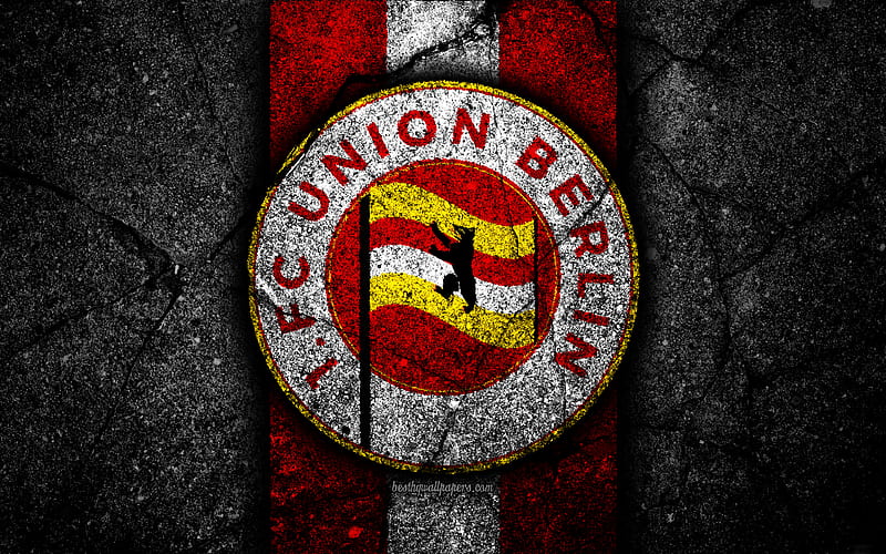 Union Berlin FC grunge, logo, Bundesliga 2, creative, German football team, black stone, Union Berlin, emblem, asphalt texture, Germany, FC Union Berlin, HD wallpaper