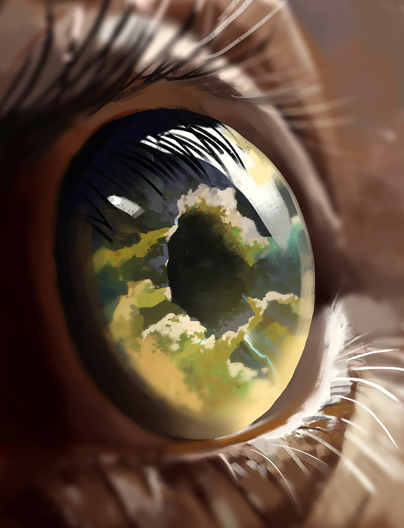eye, pupil, reflection, clouds, art, HD phone wallpaper