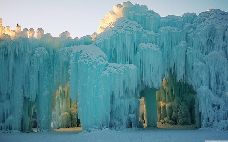 Ice castles, blue, melting, pretty, sun, glacier, ice, HD wallpaper