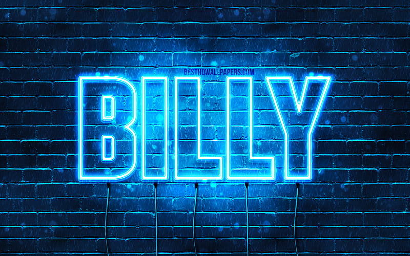 Billy with names, horizontal text, Billy name, Happy Birtay Billy, blue neon lights, with Billy name, HD wallpaper