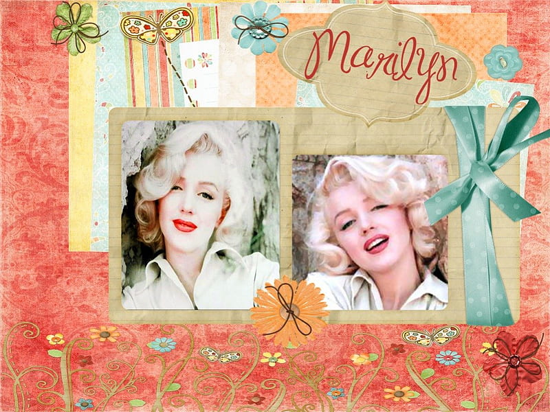 Marilyn Monroe Scrapbook Style, pretty, blond, bonito, woman, sweet, actress, people, legend, beauty, pink, vintage, female, scrapbook, marilyn monroe, sexy, cute, icon, idol, HD wallpaper