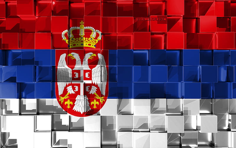 Flag of Serbia, 3d flag, 3d cubes texture, Flags of European countries, Serbia 3d flag, 3d art, Serbia, Europe, 3d texture, HD wallpaper