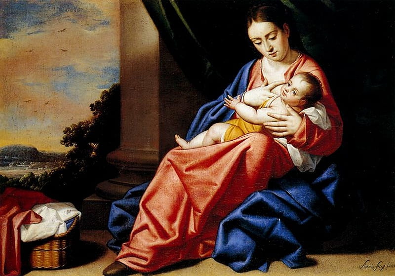Sweet Mother, christ, art, jesus, painting, child, mary, mother, HD wallpaper