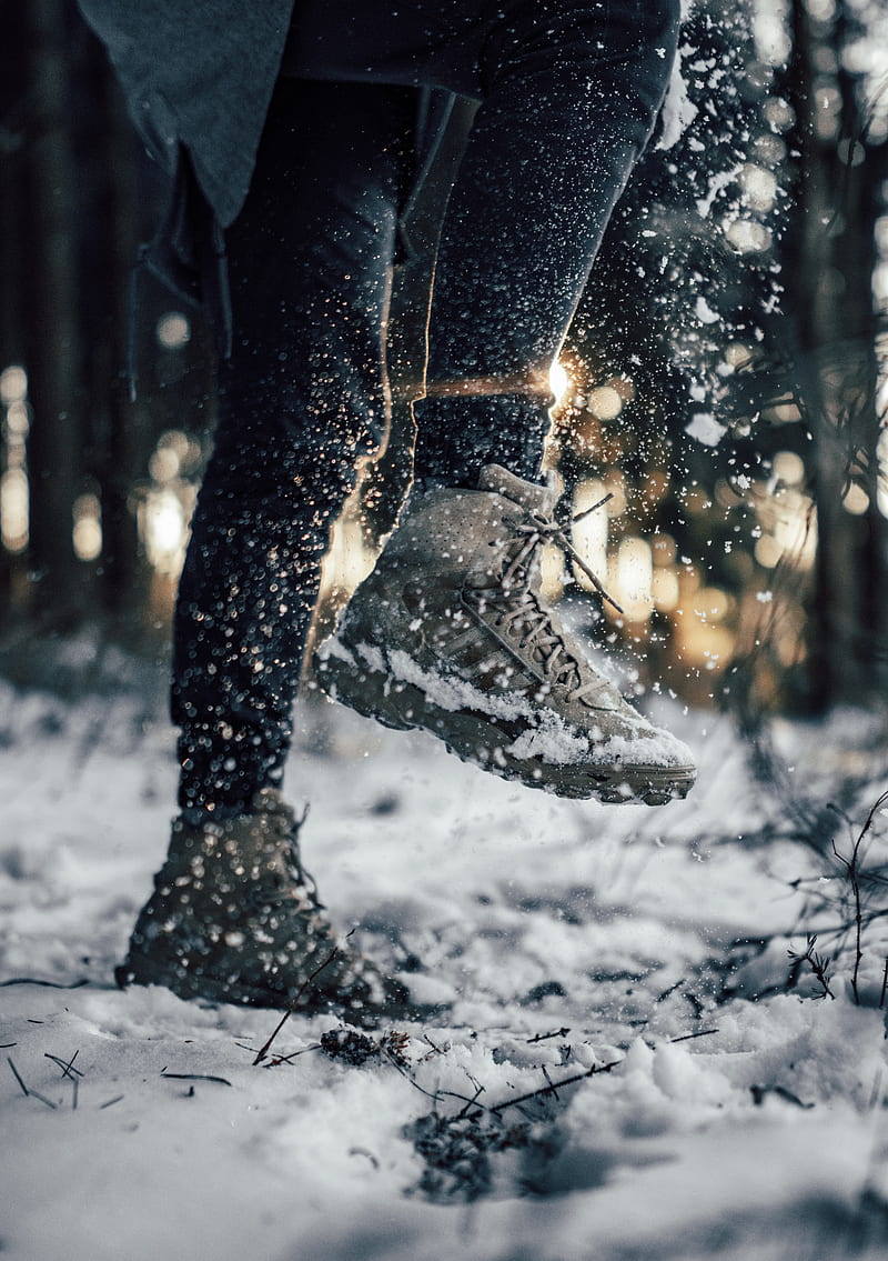 sneakers, legs, snow, snowflakes, HD phone wallpaper