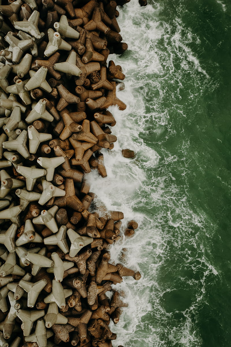 sea, surf, aerial view, coast, HD phone wallpaper