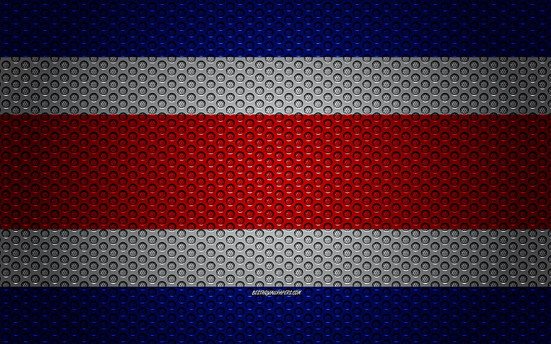 Flag of Costa Rica creative art, metal mesh texture, Costa Rica flag, national symbol, metal flag, Costa Rica, North America, flags of North America countries, HD wallpaper