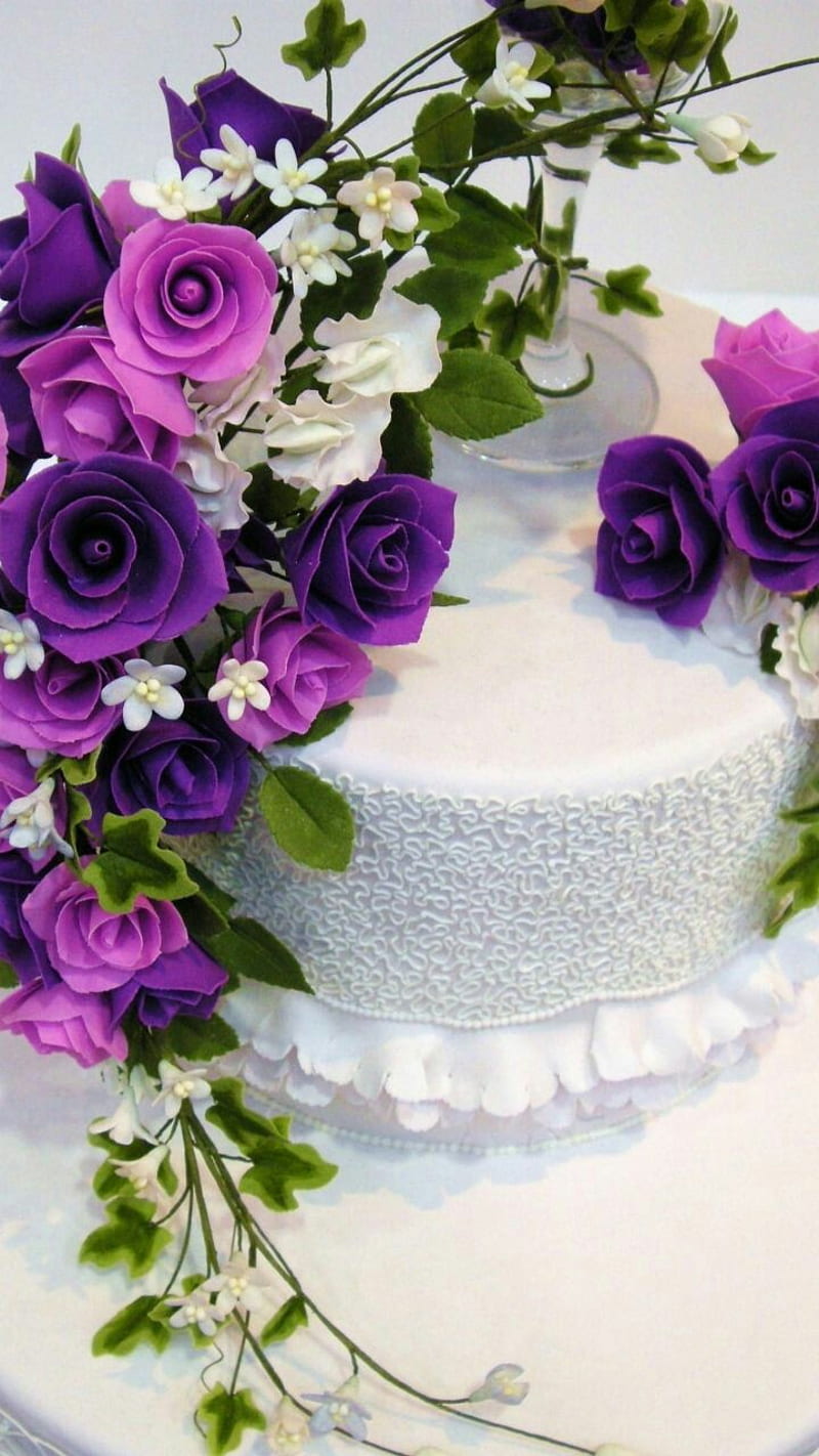 Wedding cake, cake, flowerd, parpel, wedding, HD phone wallpaper