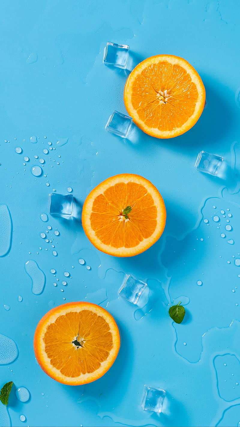 Cool Oranges , melting, rings, citrus, mint, ice, orange, food, HD phone wallpaper