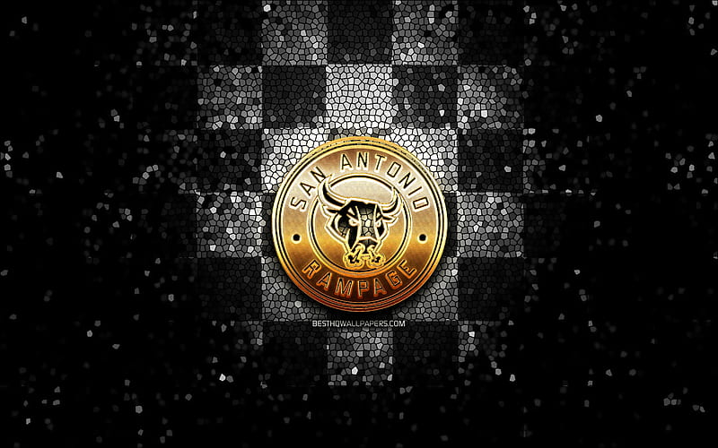 San Antonio Rampage, glitter logo, AHL, black white checkered background, USA, american hockey team, San Antonio Rampage logo, mosaic art, hockey, America, HD wallpaper
