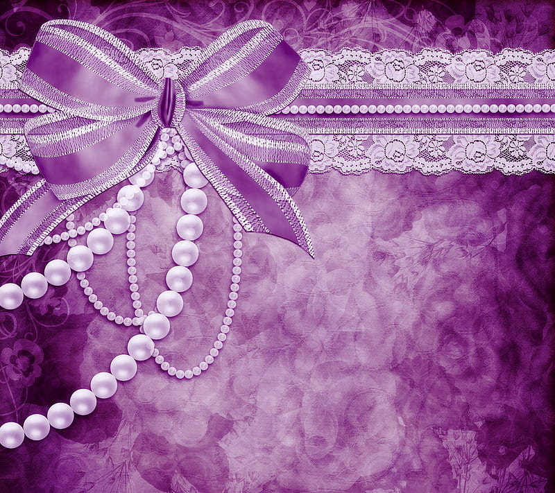 Purple Romance, abstract, bow, desenho, floral background, pearls, vintage, HD wallpaper