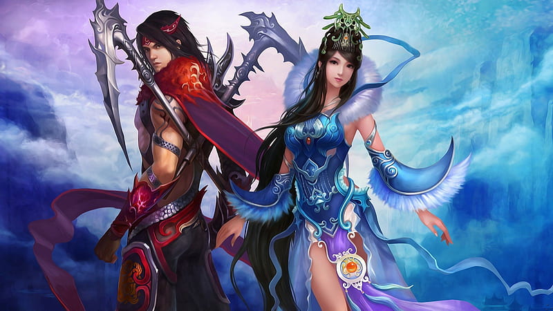 game couple, male, female, chinese, characters, HD wallpaper