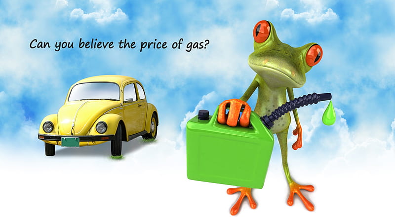 Frog Gas, volkswagon, gasoline, vw, firefox persona, sky, gas can, frog, bug, beatle, whimsical, funny, HD wallpaper