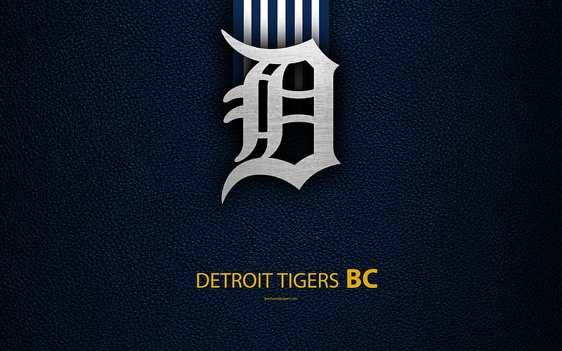 Detroit Tigers American baseball club, Central Division, leather texture, logo, MLB, Detroit, Michigan, USA, Major League Baseball, emblem, HD wallpaper